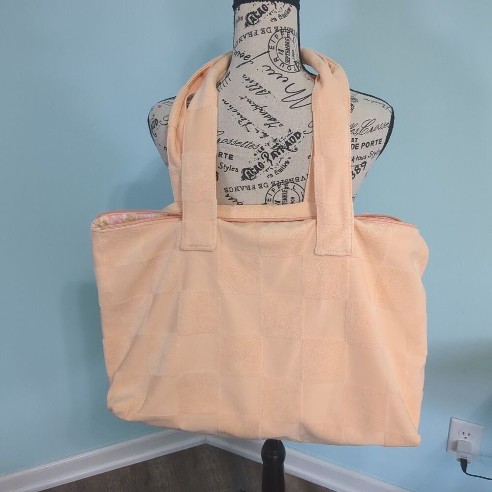 Peach Check Terry Tote the darling effect bag